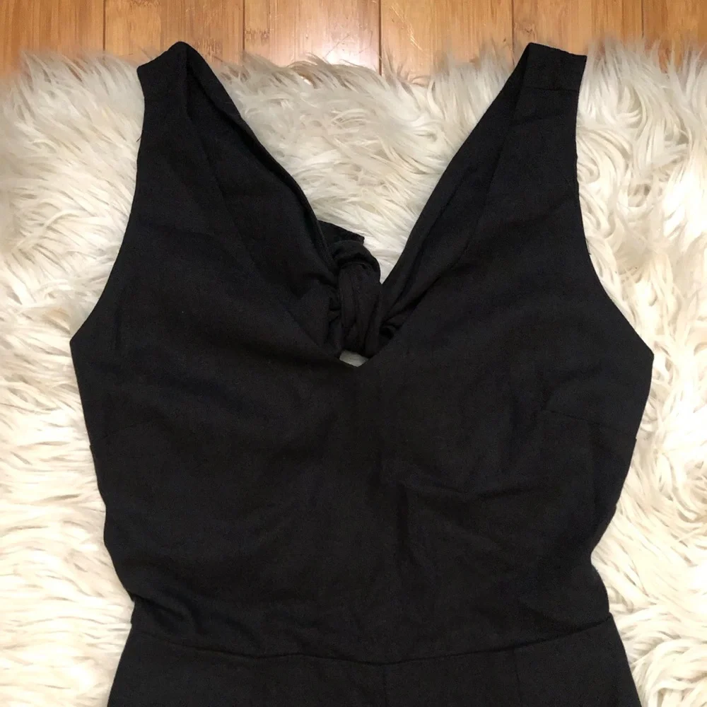 Leith Linen Blend Cut Out Tie Back Wide Leg Sleeveless Black Jumpsuit size S
